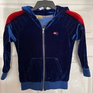 Aviator Nation Kids Navy Velvet Hoodie with Stripes